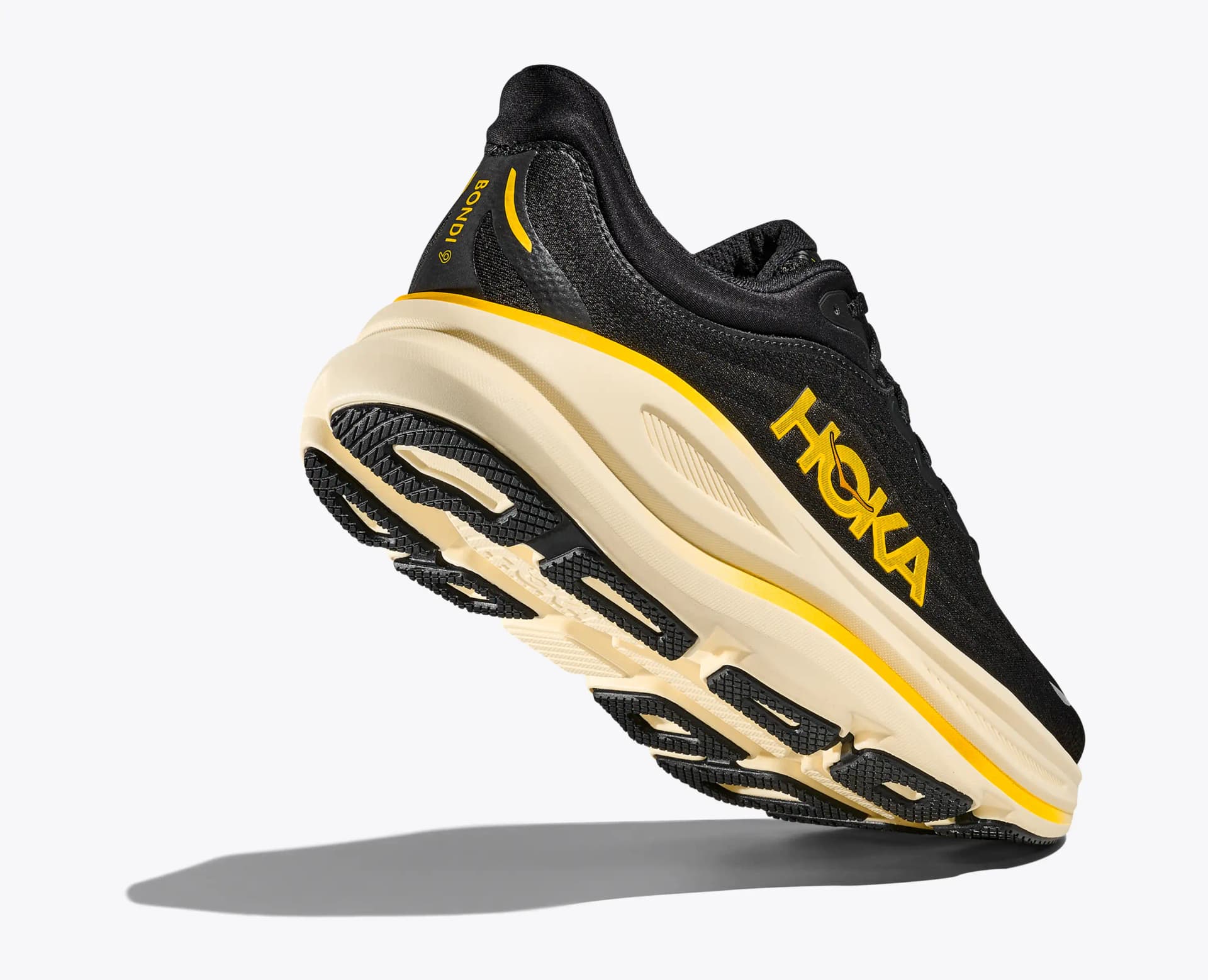 HOKA Bondi 9 – Carbon Black / Yellow Gold — 4