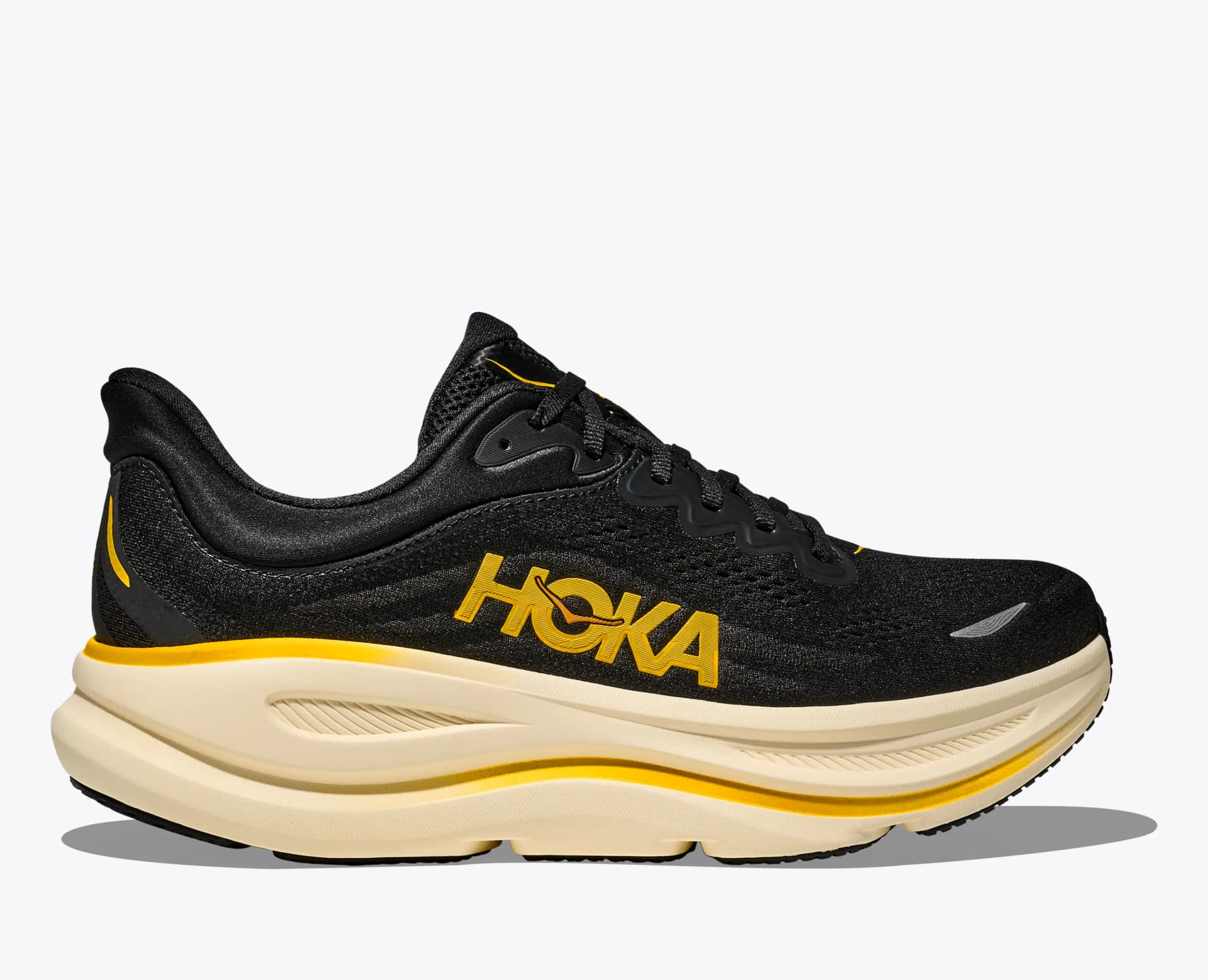HOKA Bondi 9 – Carbon Black / Yellow Gold